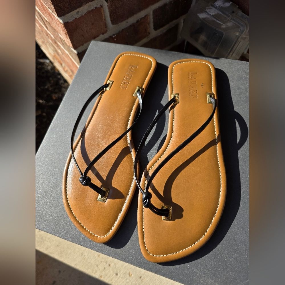Womens Lauren Ralph Lauren Leather Rope Thong Flat Sandals Sz 10.5B Lola ALW